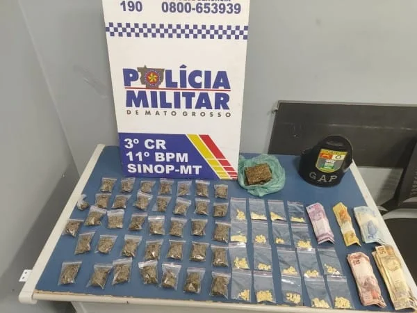 Faccionado é preso em Sinop por tráfico de drogas, com 55 porções entre maconha e pasta base