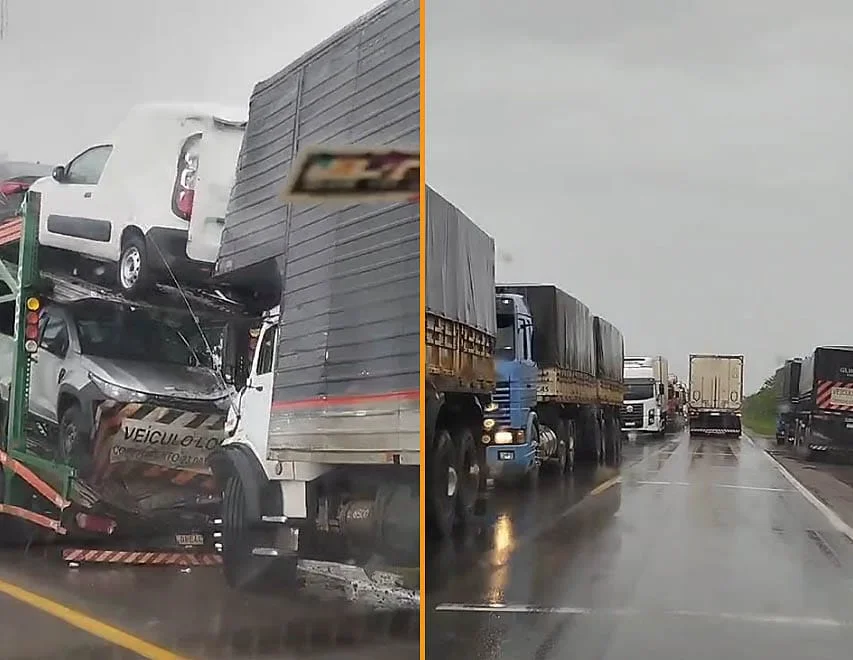Acidente Envolve Caminhão-Cegonha e Duas Carretas na BR-163 em Lucas do Rio Verde