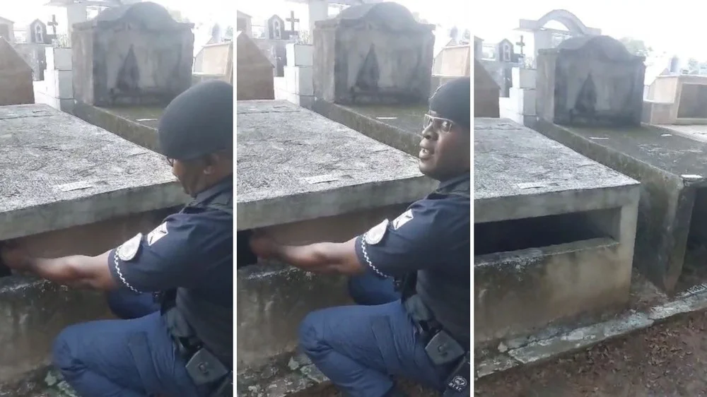Suspeito de roubo é preso dentro de túmulo