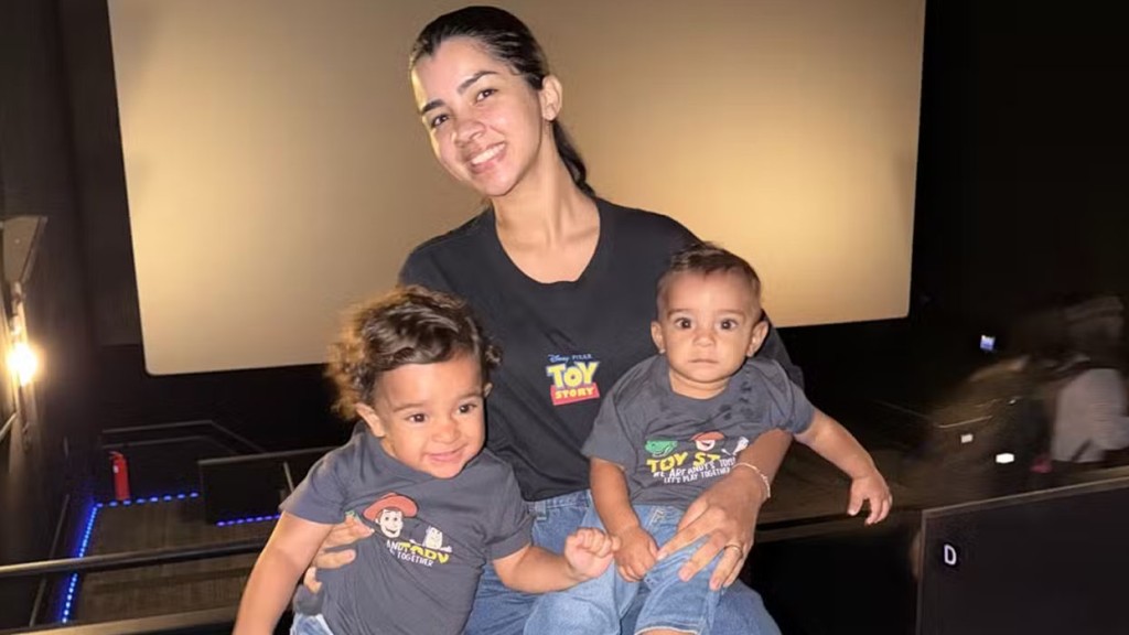 Ary Mirelle leva filhos ao cinema pela primeira vez para assistir Toy Story 5