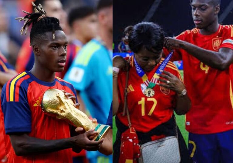 Nico Williams põe a medalha de campeão da Copa no pescoço da mãe e conta o motivo; vídeo