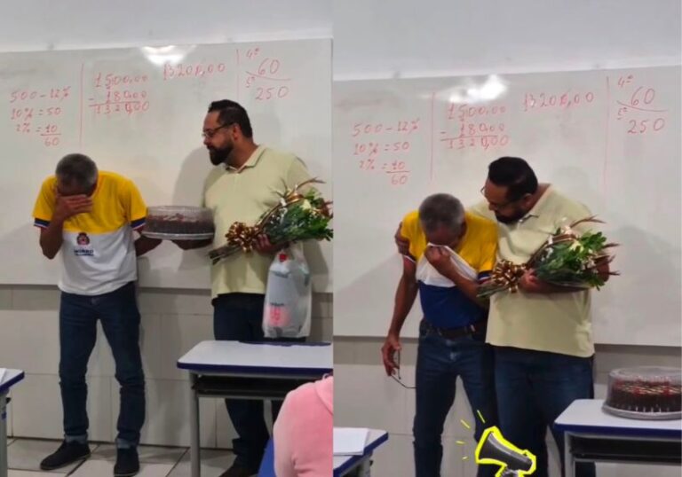 Professor homenageia pai idoso que voltou a estudar na EJA: “ele vendeu tudo pra eu estudar”; vídeo