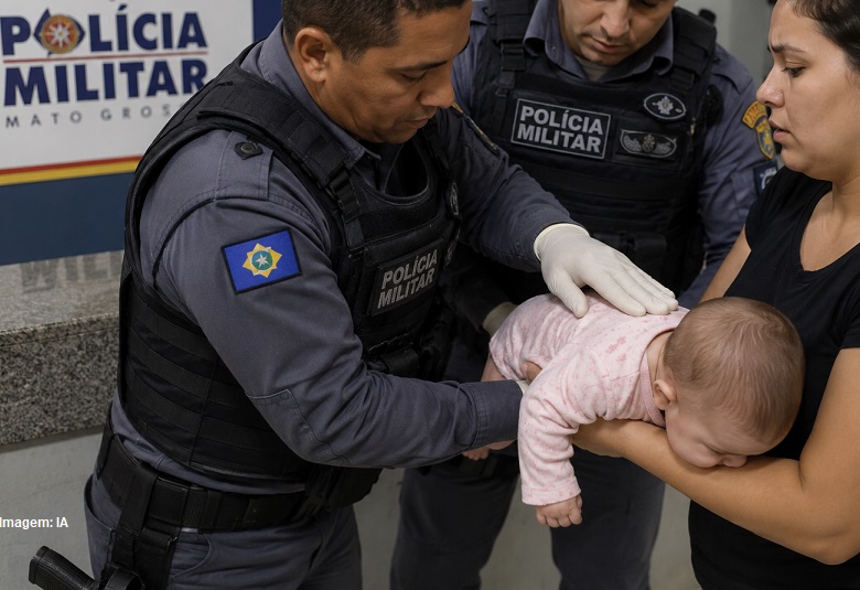 NORTÃO MT: bebê de 8 meses engasgada é salva por policiais em quartel; vídeo