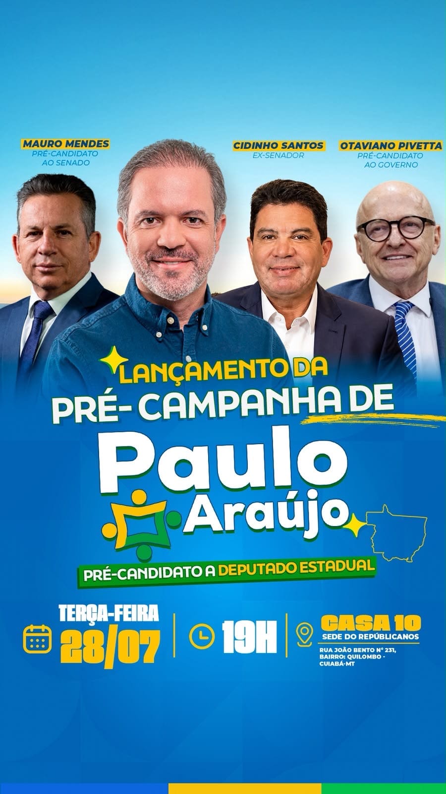 Paulo Araújo lança pré-campanha à reeleição nesta terça-feira (28), em Cuiabá