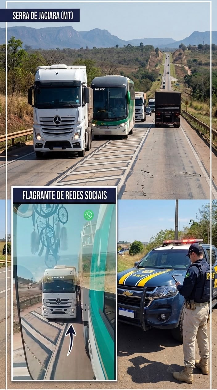 PRF recolhe carreta com freios defeituosos após quase causar colisão em Rondonópolis