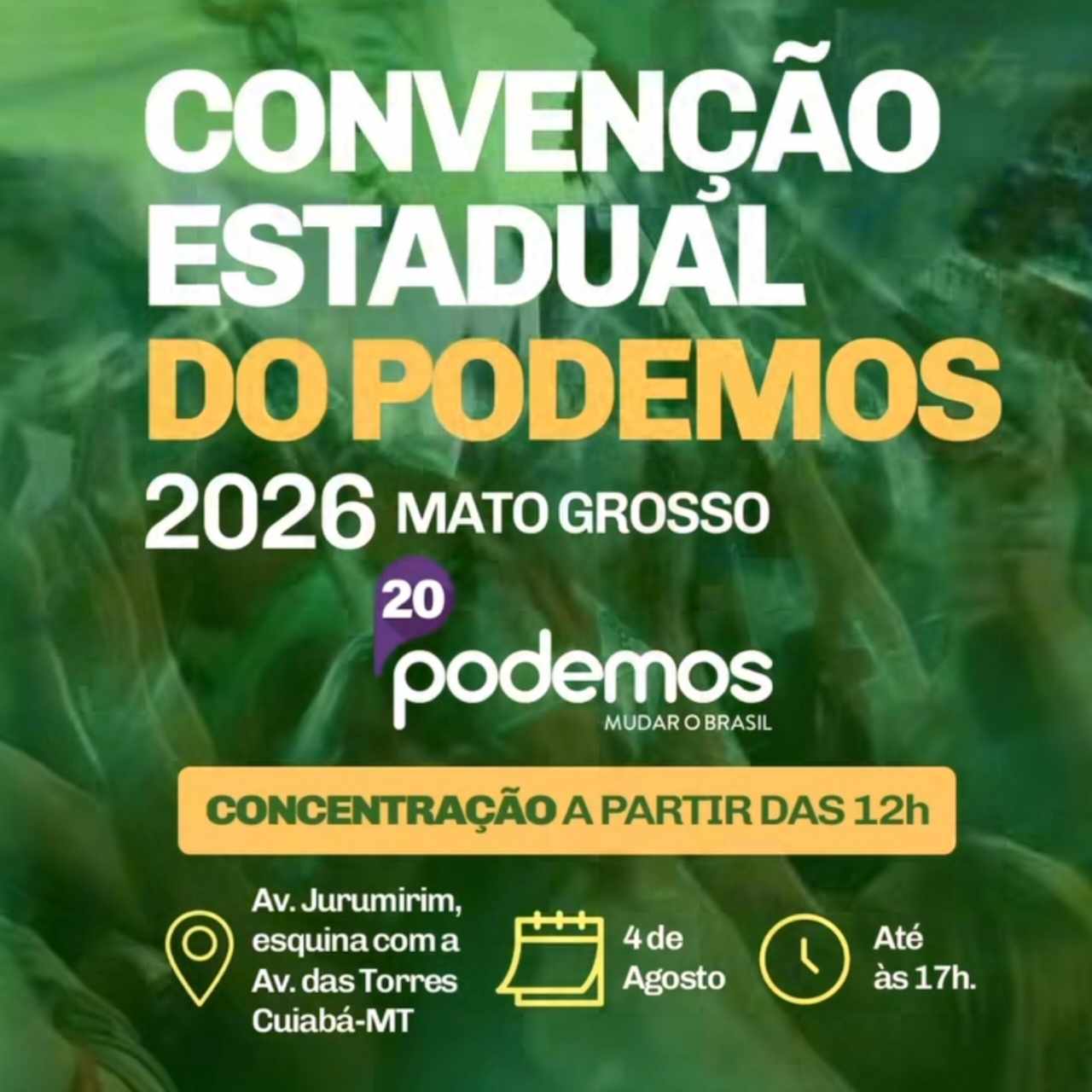 Podemos realiza convenção estadual nesta terça-feira e deve definir estratégia para a disputa eleitoral em Mato Grosso